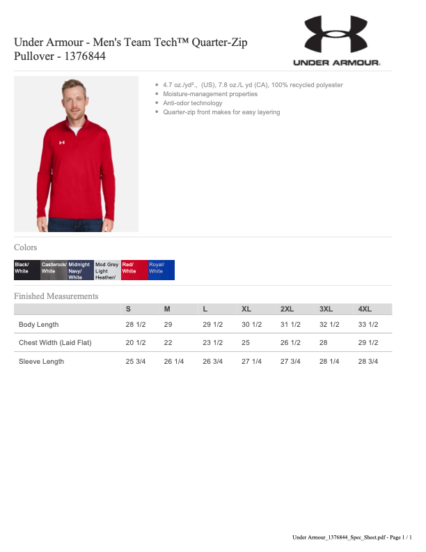 RF26 UA Team Tech Quarter-Zip Pullover