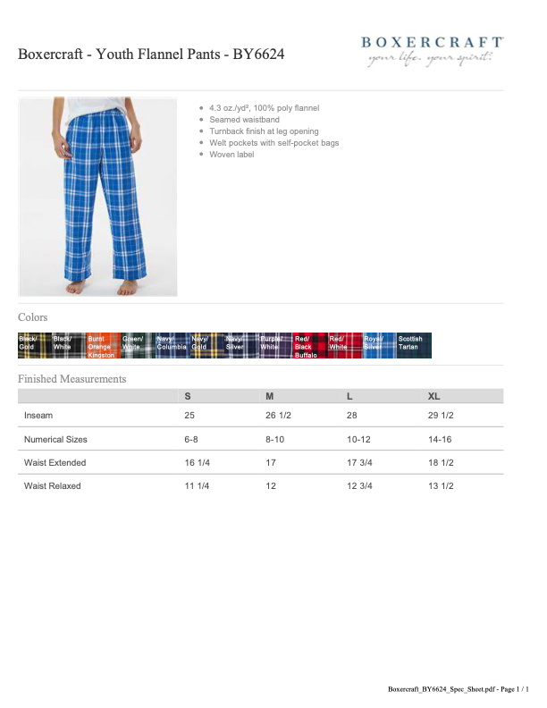 HWG Flannel Pants YOUTH & ADULT